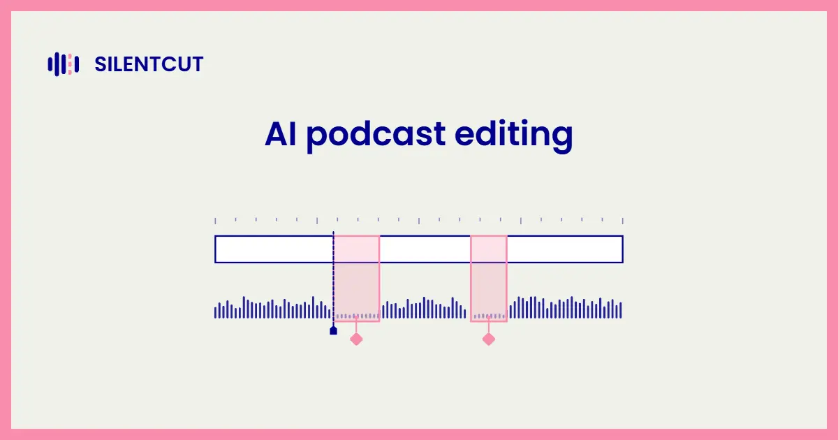 Blog cover card showing a podcast episode timeline with its silence slabs marked and the tightened cut below