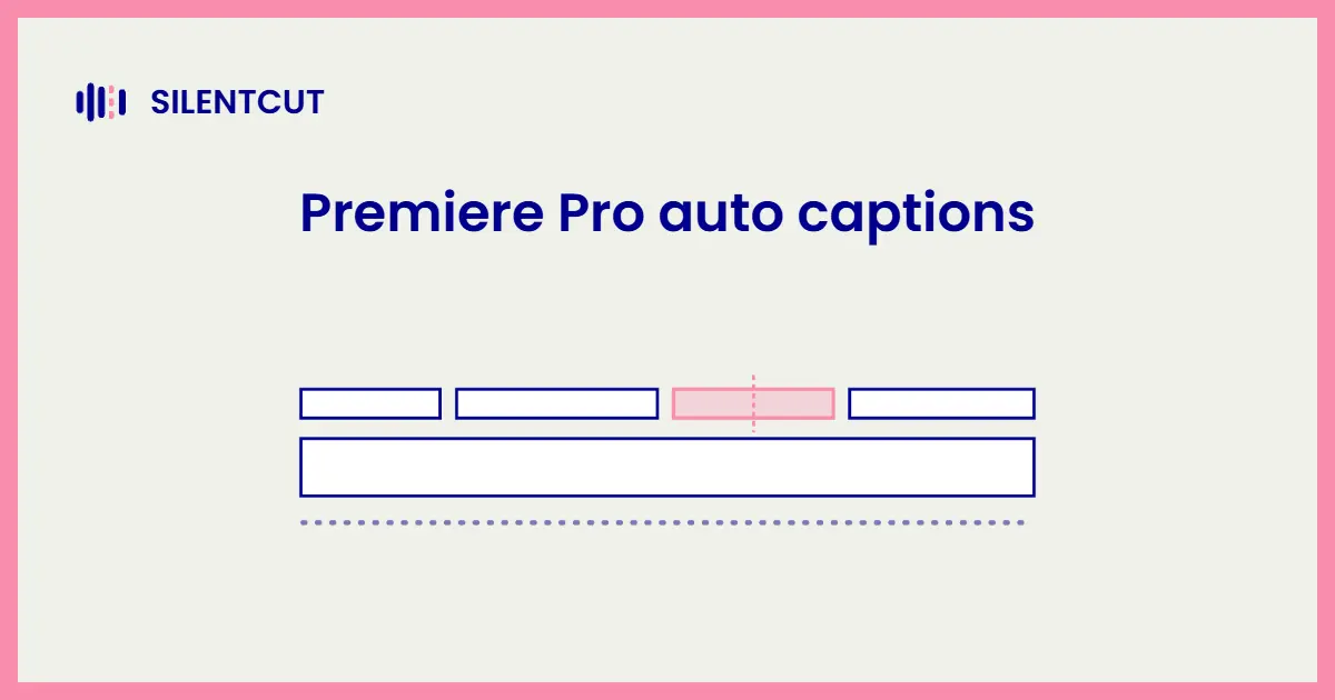 Blog cover card showing a caption track of chips above a video clip strip, one caption highlighted pink