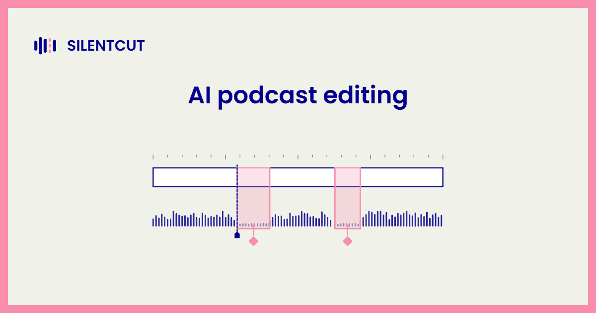 Blog cover card showing a podcast episode timeline with its silence slabs marked and the tightened cut below