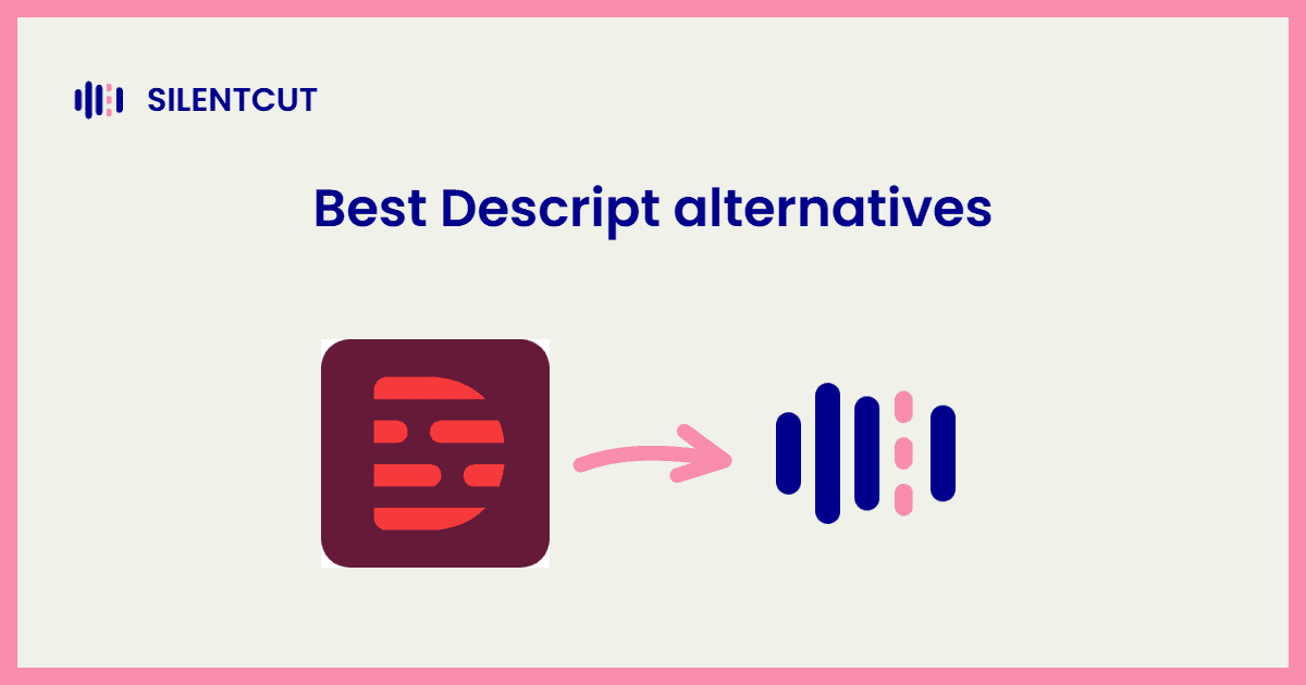 Blog cover card showing the Descript logo and an arrow pointing to the SilentCut mark