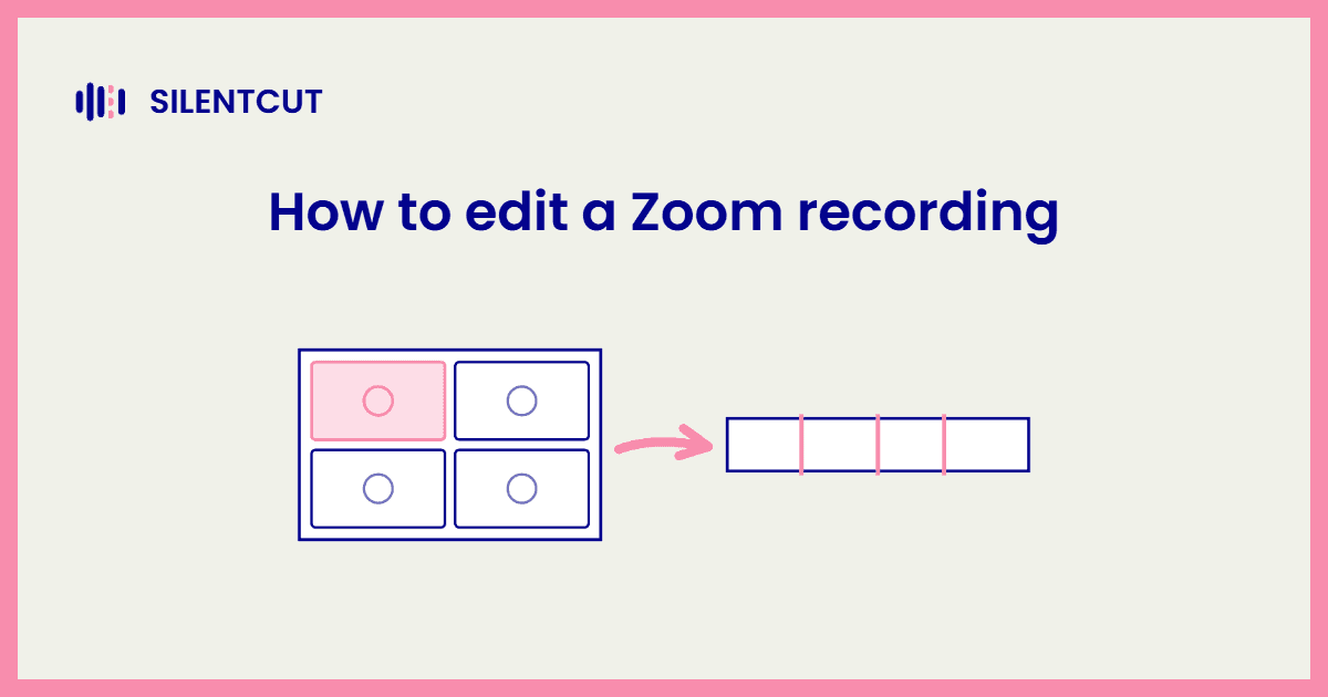 Blog cover card showing a Zoom-style meeting tile grid with an arrow into a tightened timeline strip with pink cut seams