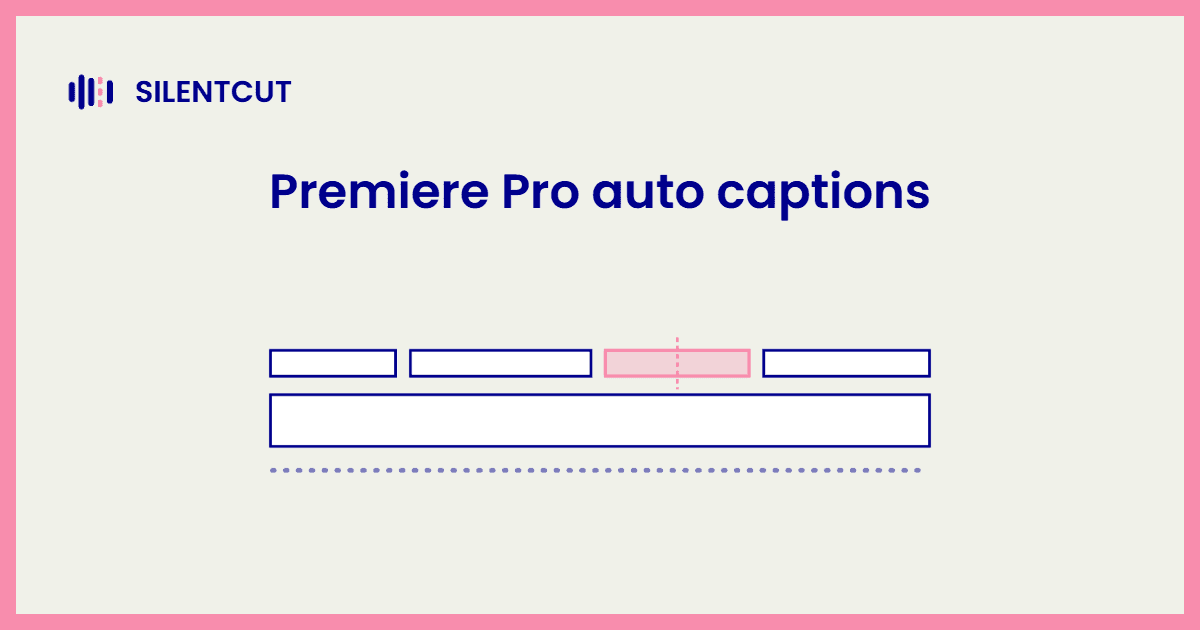 Blog cover card showing a caption track of chips above a video clip strip, one caption highlighted pink