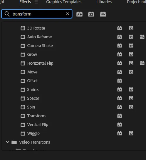 Auto Reframe in the Effects panel, sitting in the Transform presets a search away